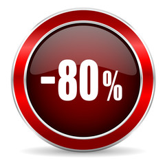 80 percent sale retail red circle glossy web icon, round button with metallic border