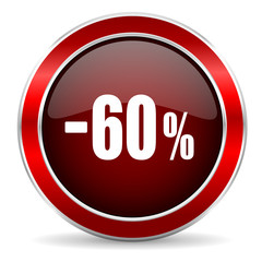 60 percent sale retail red circle glossy web icon, round button with metallic border