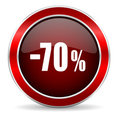 70 percent sale retail red circle glossy web icon, round button with metallic border