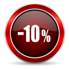 10 percent sale retail red circle glossy web icon, round button with metallic border
