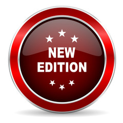 Fototapeta na wymiar new edition red circle glossy web icon, round button with metallic border