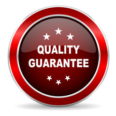 quality guarantee red circle glossy web icon, round button with metallic border