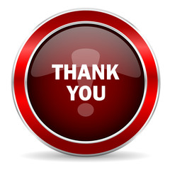 thank you red circle glossy web icon, round button with metallic border