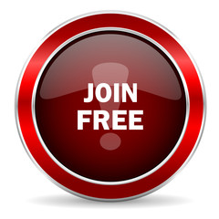 join free red circle glossy web icon, round button with metallic border