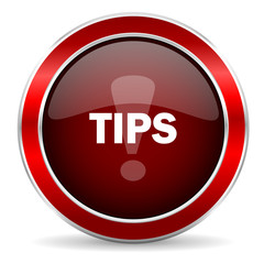 tips red circle glossy web icon, round button with metallic border