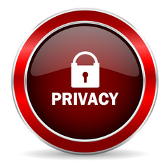 privacy red circle glossy web icon, round button with metallic border