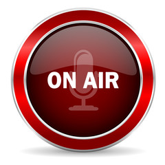 on air red circle glossy web icon, round button with metallic border