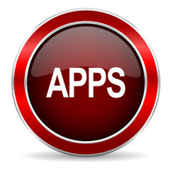 apps red circle glossy web icon, round button with metallic border