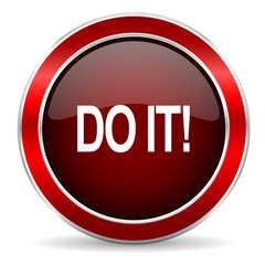 do it red circle glossy web icon, round button with metallic border