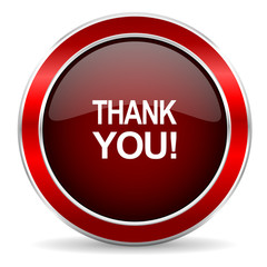 thank you red circle glossy web icon, round button with metallic border