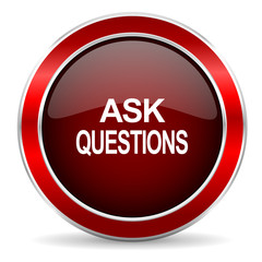 ask questions red circle glossy web icon, round button with metallic border
