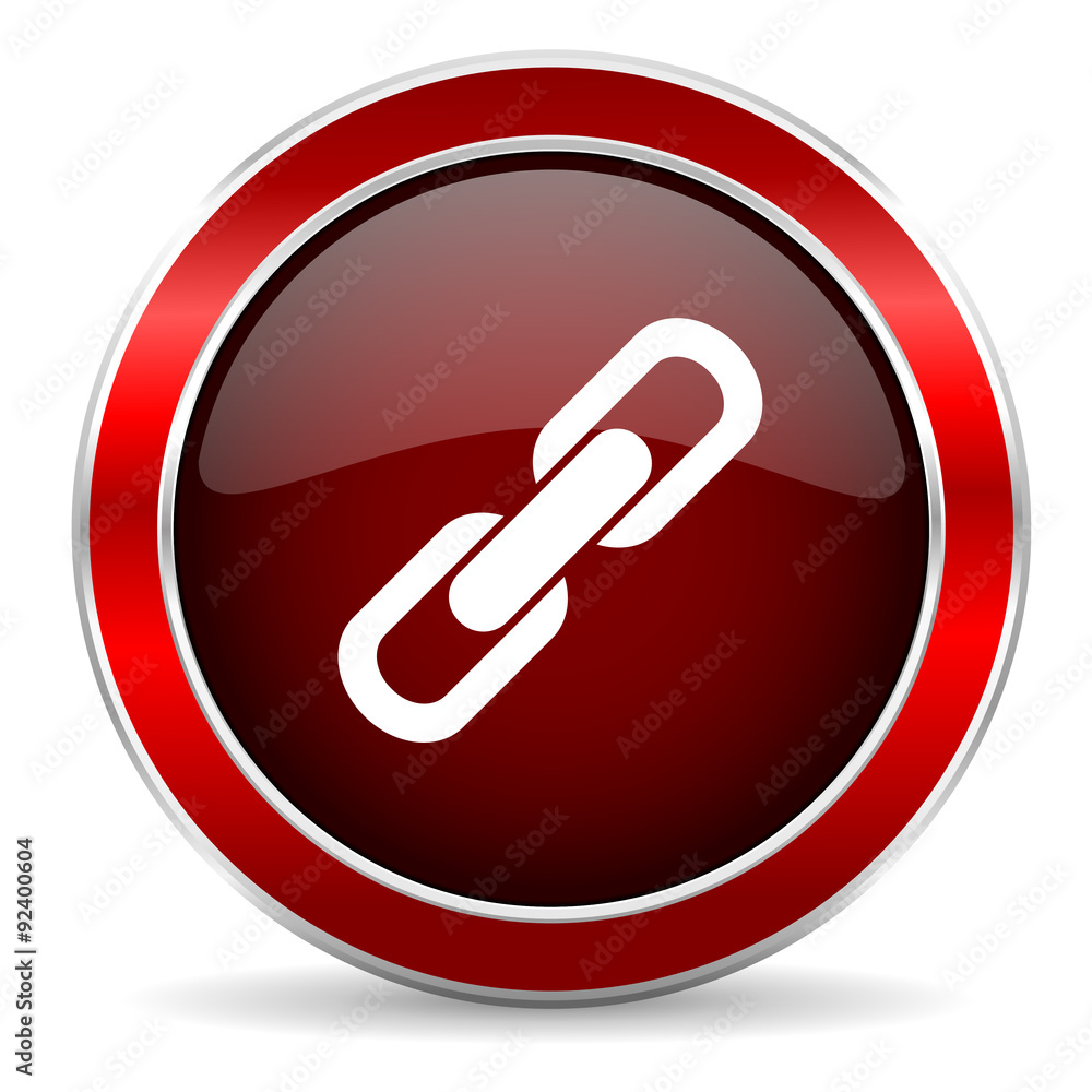 Fototapete link red circle glossy web icon, round button with metallic border