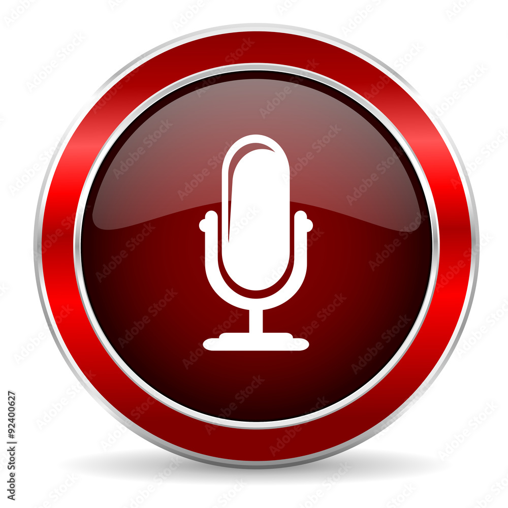 Aufkleber microphone red circle glossy web icon, round button with metallic border