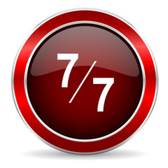 7 per 7 red circle glossy web icon, round button with metallic border