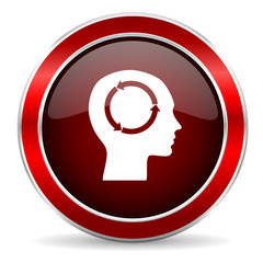head red circle glossy web icon, round button with metallic border