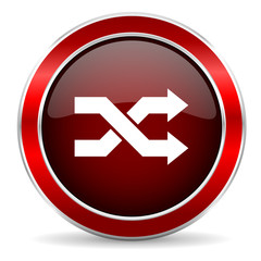 aleatory red circle glossy web icon, round button with metallic border