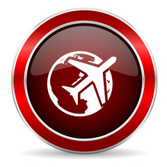 Obraz premium travel red circle glossy web icon, round button with metallic border