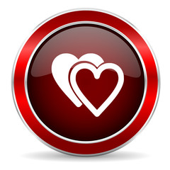 love red circle glossy web icon, round button with metallic border