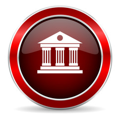 museum red circle glossy web icon, round button with metallic border