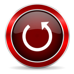 rotate red circle glossy web icon, round button with metallic border