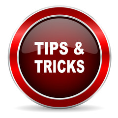 tips tricks red circle glossy web icon, round button with metallic border