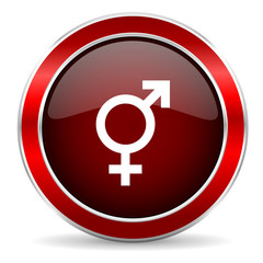 sex red circle glossy web icon, round button with metallic border