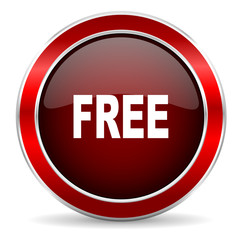 free red circle glossy web icon, round button with metallic border