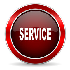 service red circle glossy web icon, round button with metallic border