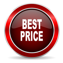 best price red circle glossy web icon, round button with metallic border