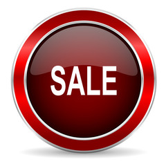sale red circle glossy web icon, round button with metallic border