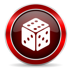 game red circle glossy web icon, round button with metallic border
