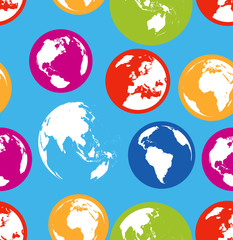 Flat globes seamless pattern