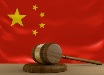 China law and justice system with national flag
