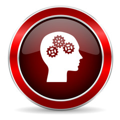 head red circle glossy web icon, round button with metallic border