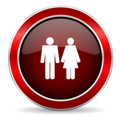 couple red circle glossy web icon, round button with metallic border