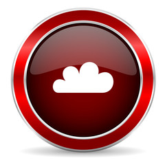 cloud red circle glossy web icon, round button with metallic border