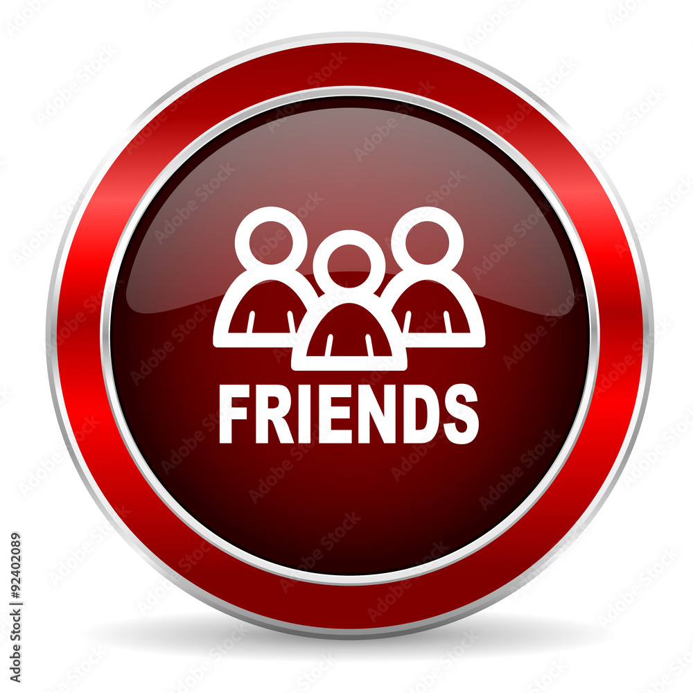 Aufkleber friends red circle glossy web icon, round button with metallic border