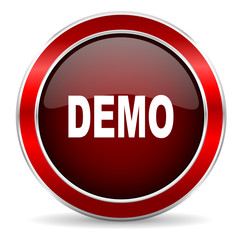 demo red circle glossy web icon, round button with metallic border