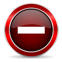 minus red circle glossy web icon, round button with metallic border