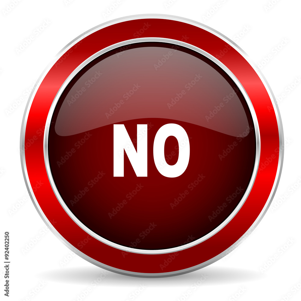 Poster no red circle glossy web icon, round button with metallic border