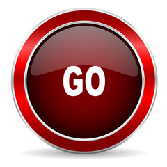go red circle glossy web icon, round button with metallic border