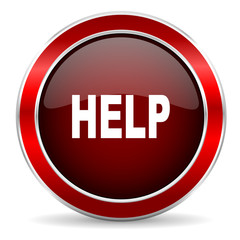 help red circle glossy web icon, round button with metallic border