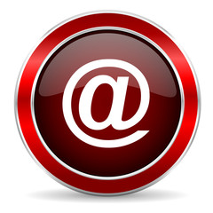 email red circle glossy web icon, round button with metallic border