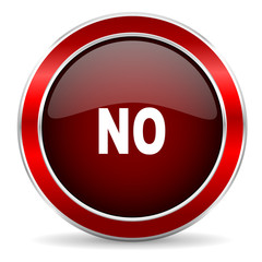 no red circle glossy web icon, round button with metallic border