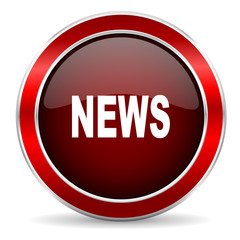 news red circle glossy web icon, round button with metallic border