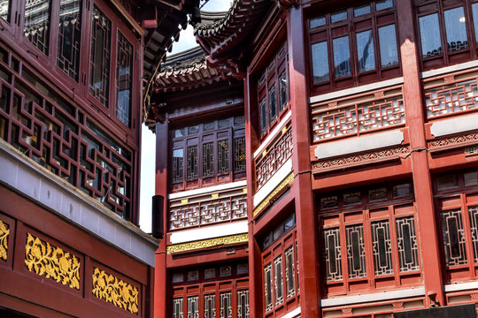 Old Shanghai Houses Red Roofs Yuyuan China