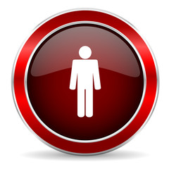 male red circle glossy web icon, round button with metallic border