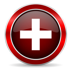 Obraz premium plus red circle glossy web icon, round button with metallic border