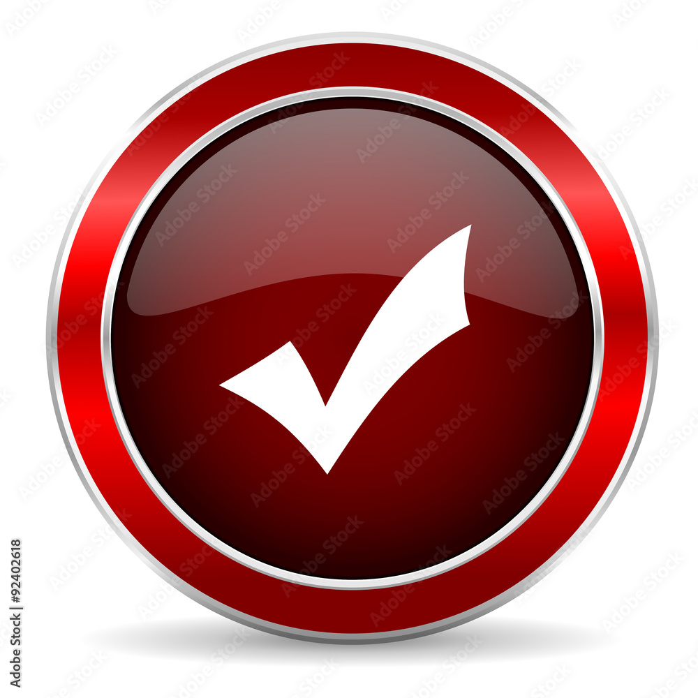 Aufkleber accept red circle glossy web icon, round button with metallic border