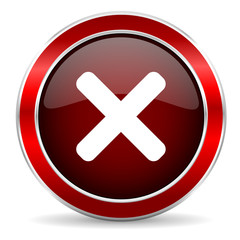 Obraz premium cancel red circle glossy web icon, round button with metallic border